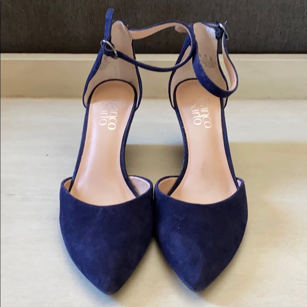 Navy Faux Suede Pointed Toe Wedges